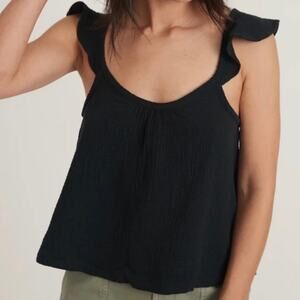 Marine Layer Women's Jude Gauze Flutter Sleeve Tank Large Black